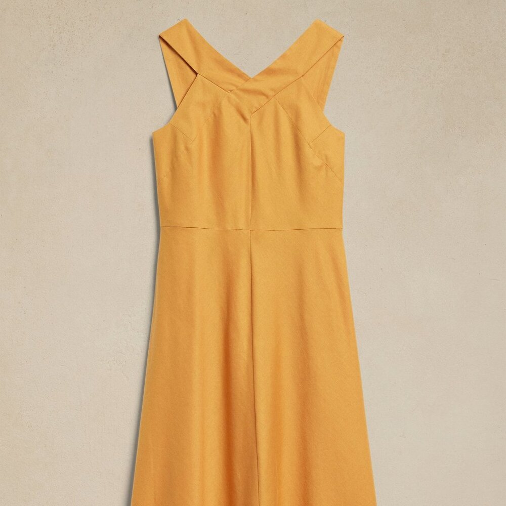 NTW banana republic LINEN-BLEND CROSS-FRONT MIDI DRESS